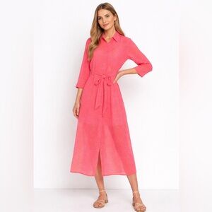Women’s Pink Tie-Waist Shirt Dress
